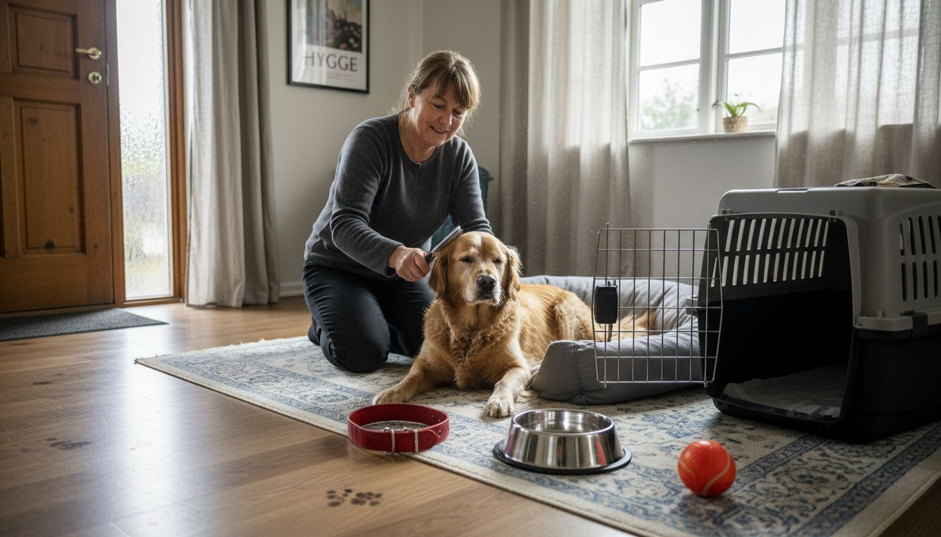 Hundeejer med alt det nødvendige udstyr i det danske hjem
