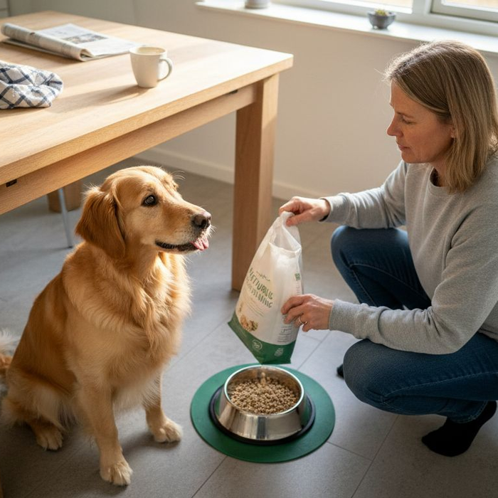 Hunden får serveret allergivenligt foder direkte i køkkenet