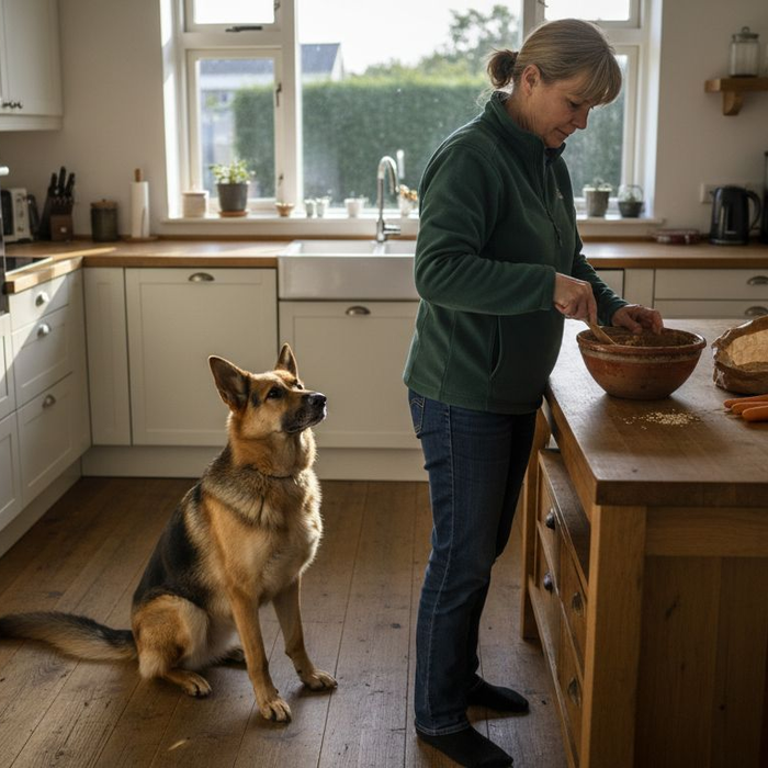 En passioneret kvinde tryller sunde hundesnacks frem i sit eget køkken