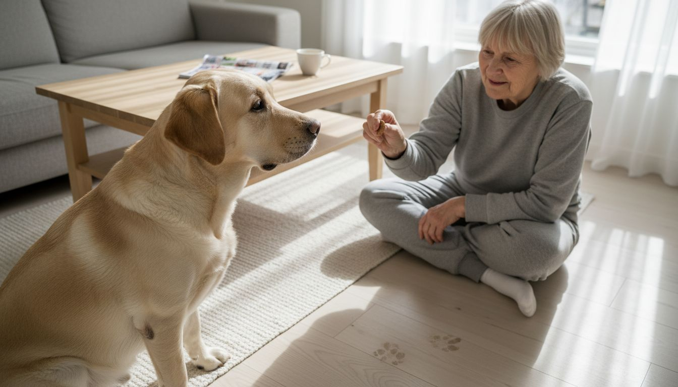 Labradoren får en allergivenlig godbid i stuen