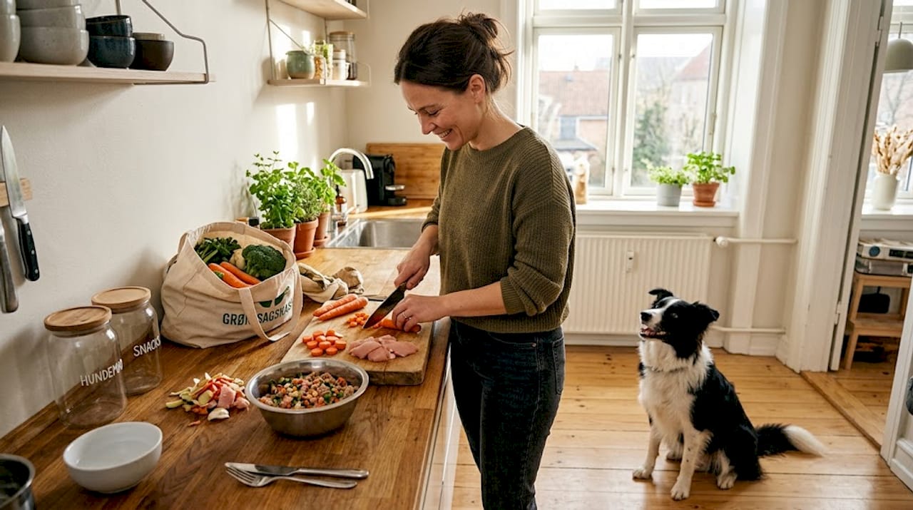 Hundeejer forkæler sin hund med hjemmelavet friskfoder