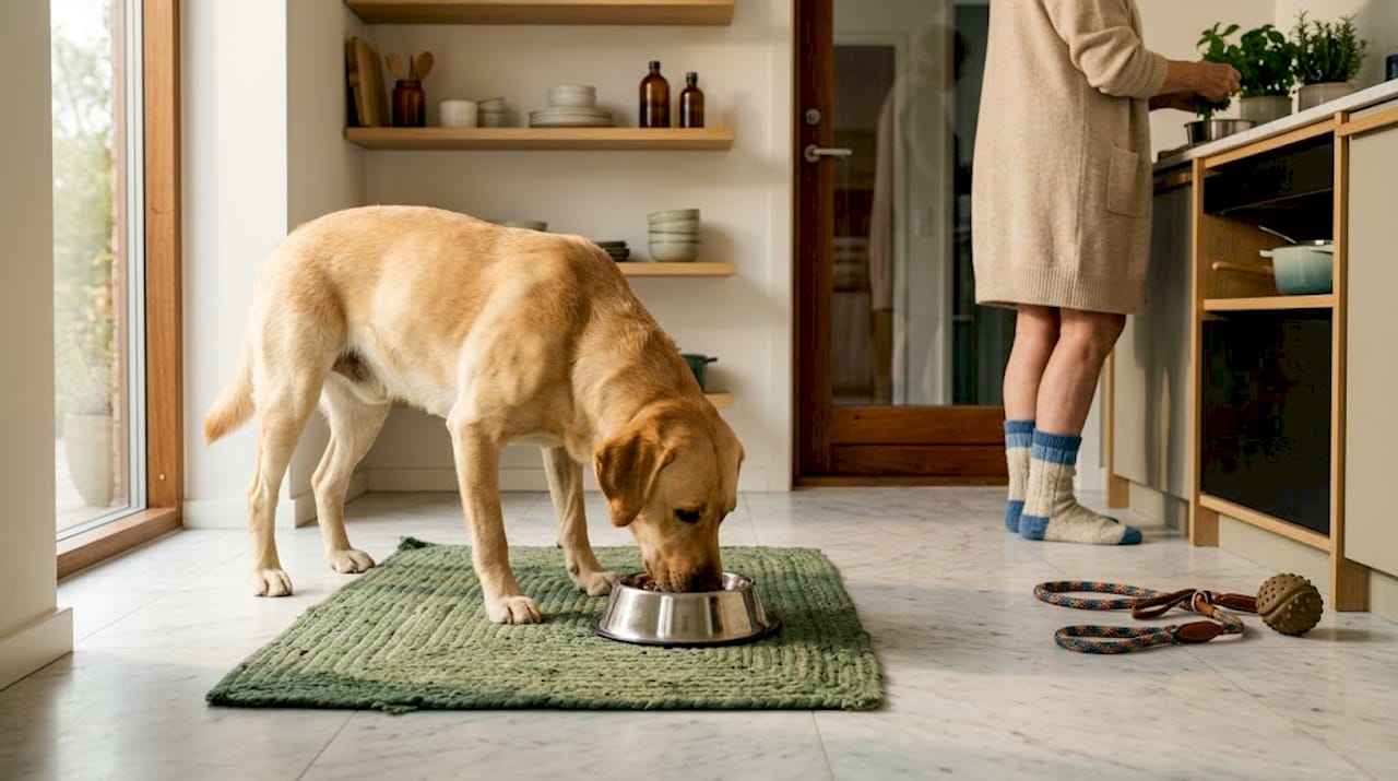 Hunden får serveret sin specialkost hjemme i det danske køkken.