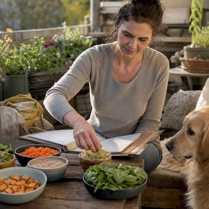 Kvinde laver sunde måltider til sin hund