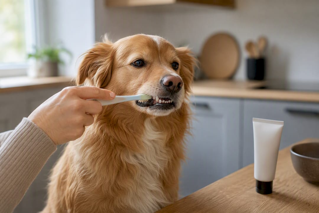 At børste sin hunds tænder derhjemme med en tandbørste