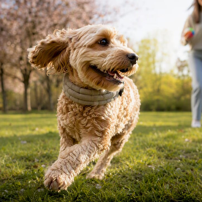 Hund iført kvalitetssele ude i det fri