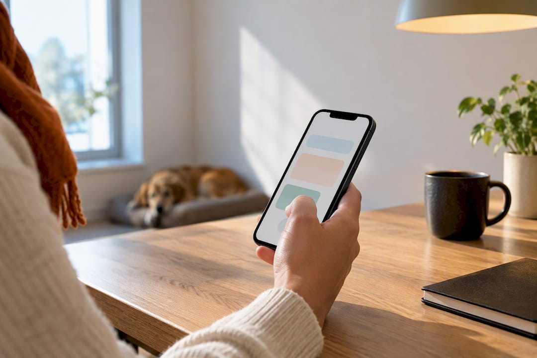 Hundeejer gennemfører checkout på mobilen
