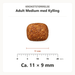 Kroketstørrelse for Dr. Clauder's Adult Medium med Kylling: ca. 11 × 9 mm vist ved en mm-lineal.