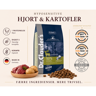 20kg Hjort & Kartofler | Kornfrit Hypoallergenic Hundefoder | Dr.Clauder's Tørfoder
