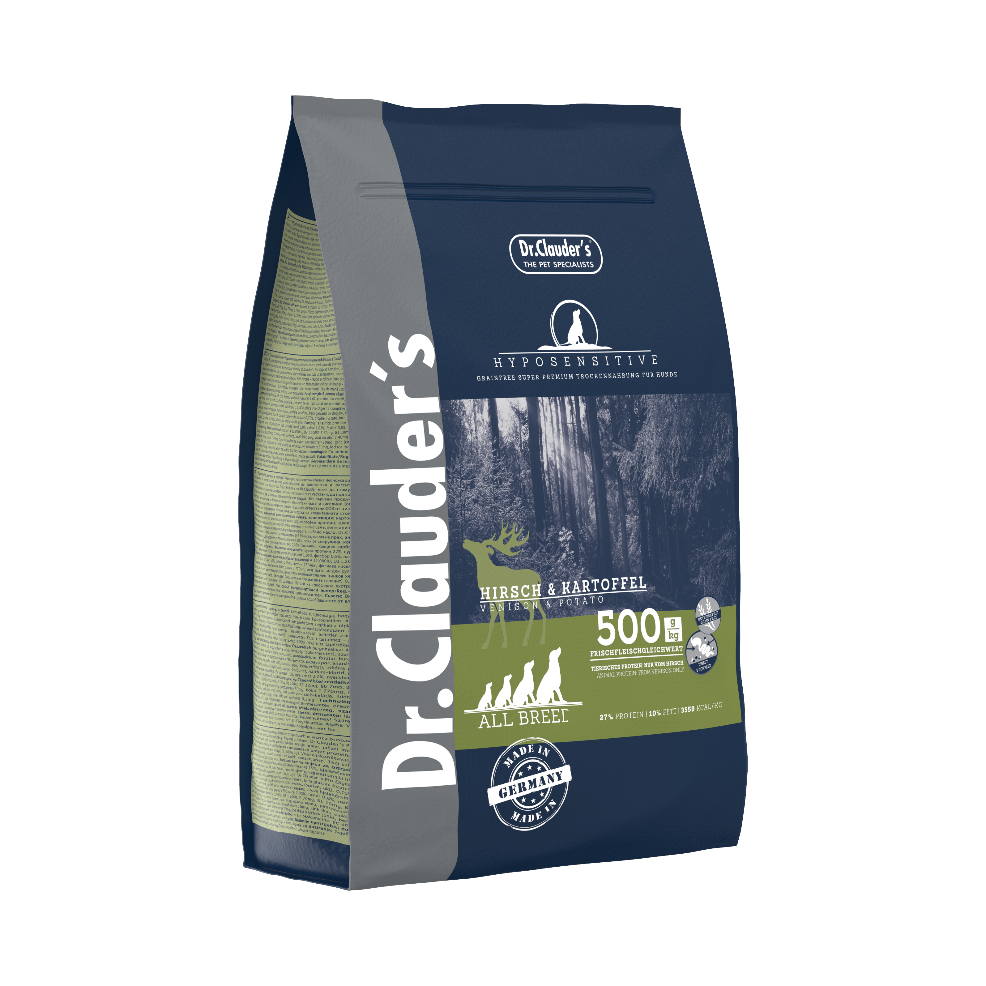 3,5kg Hjort & Kartofler | Kornfrit Hypoallergenic Hundefoder | Dr.Clauder's Tørfoder