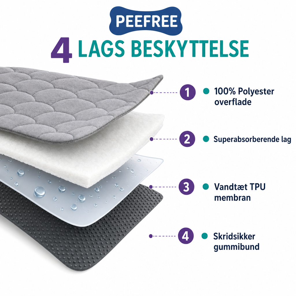 4 lags beskyttelse – konstruktionsdiagram PeeFree tisseunderlag